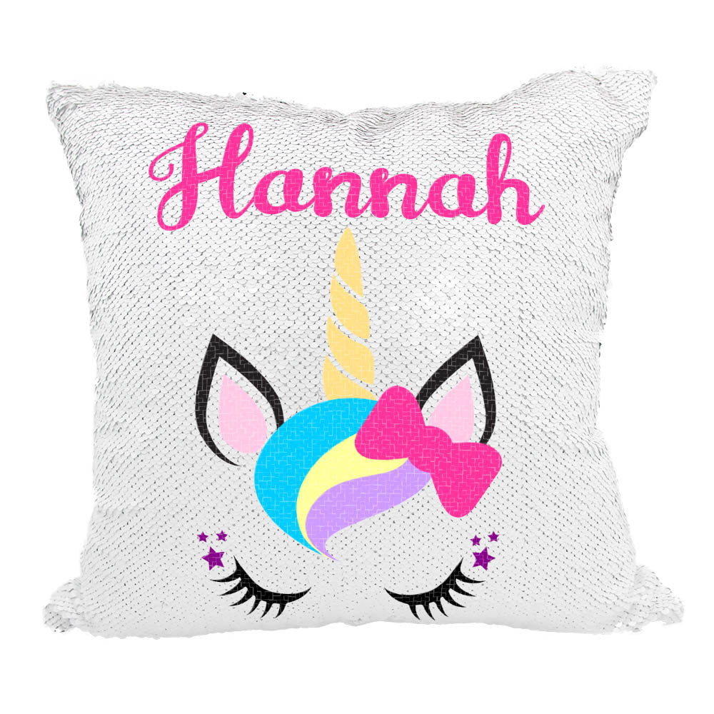 Handmade Personalized Unicorn Bow Sequin Pillow Case