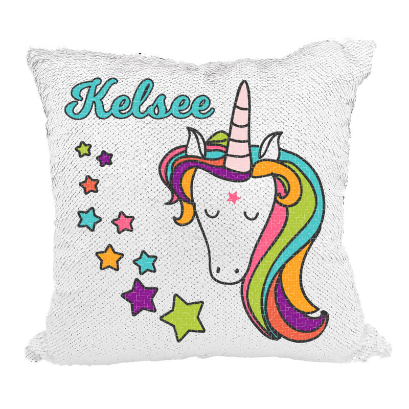 Handmade Personalized Unicorn Stars Sequin Pillow Case