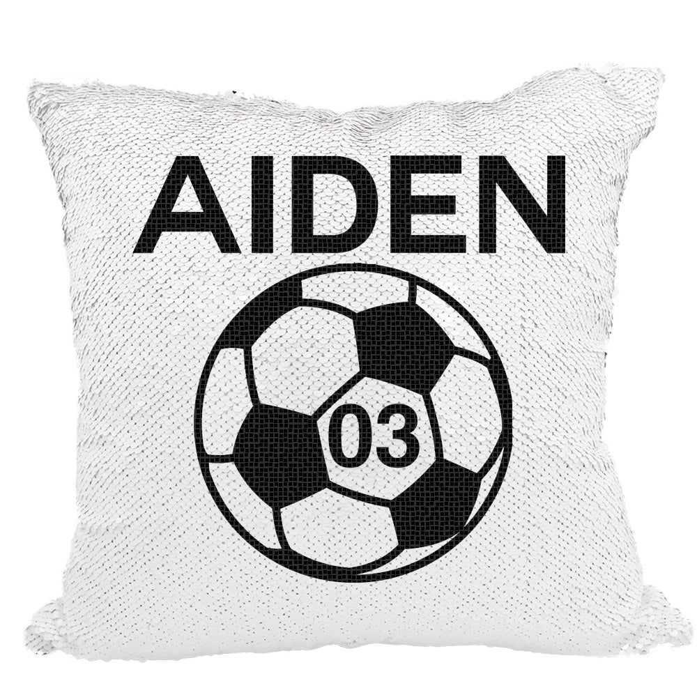 Handmade Personalized Soccer Ball Reversible Sequin Pillow Case