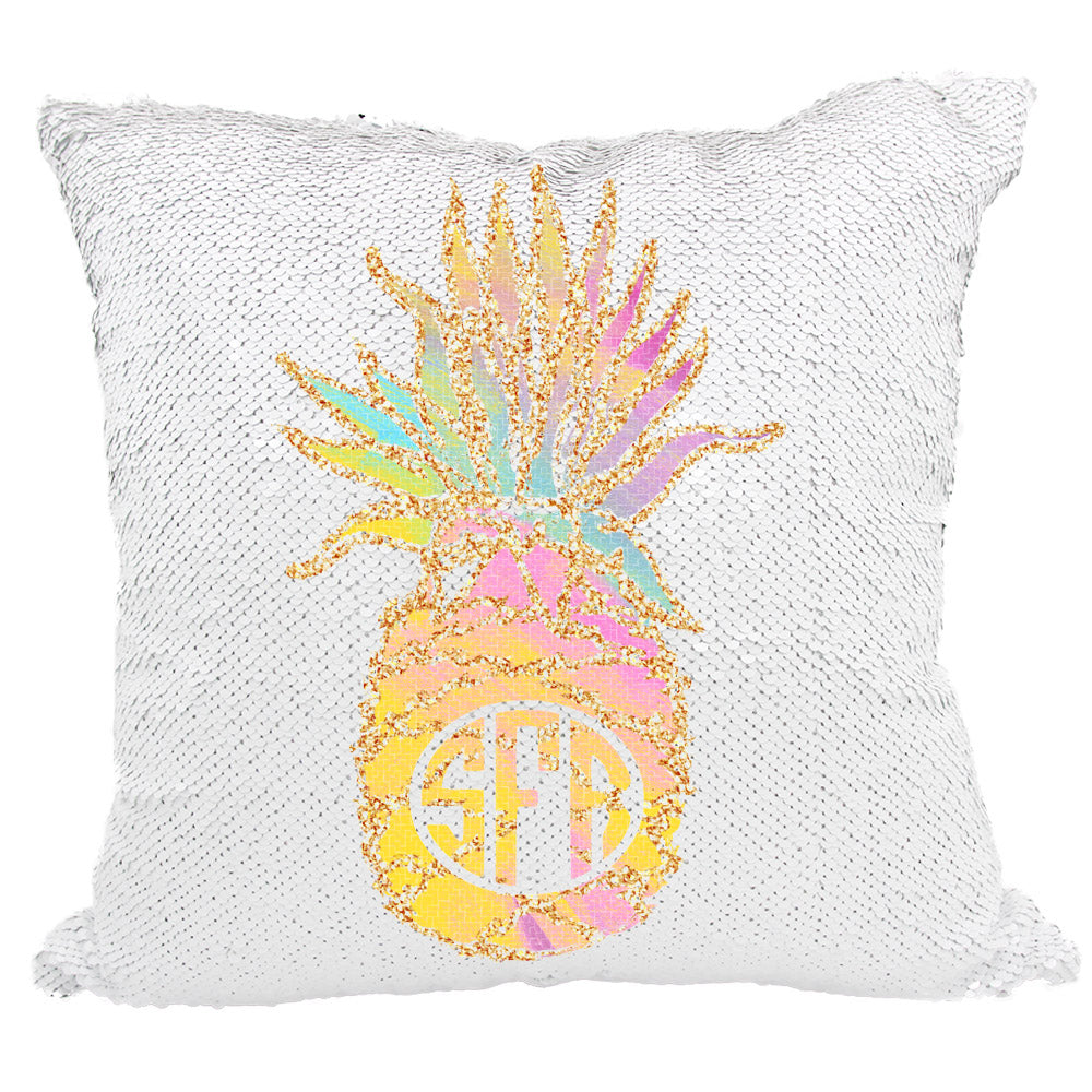 Handmade Personalized Monogram Pineapple Reversible Sequin Pillow Case