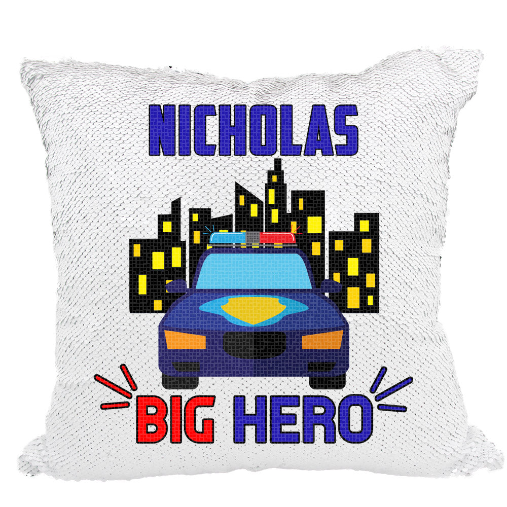 Handmade Personalized Police Hero Reversible Sequin Pillow Case