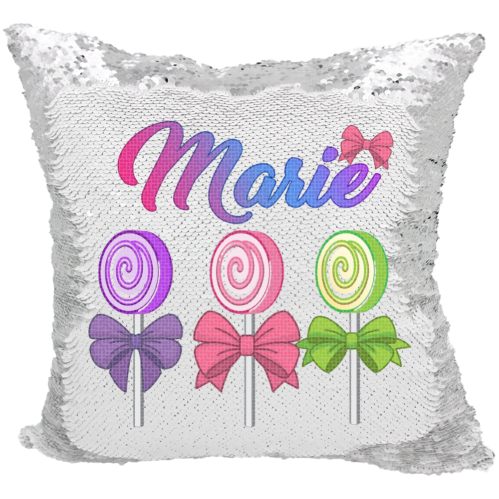 Handmade Personalized Lollipops & Bows Reversible Sequin Pillow Case