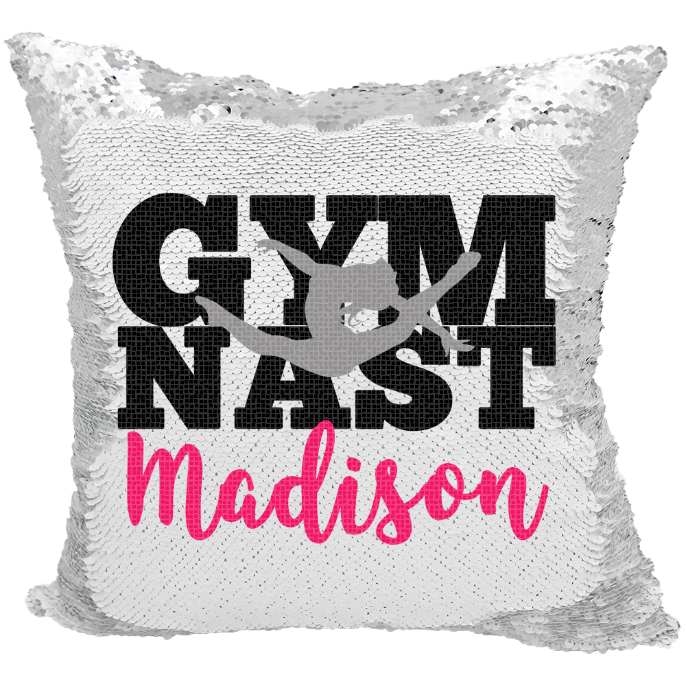 Handmade Personalized Gymnastics Block Letters Reversible Sequin Pillow Case
