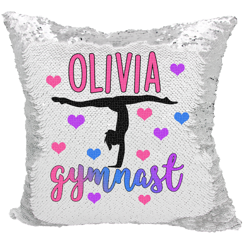 Handmade Personalized Gymnastics Heart Reversible Sequin Pillow Case