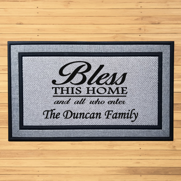 Bless this Home Winter Door Mat, Christian Home Door Mat