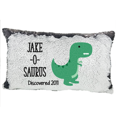 Handmade Personalized O-Saurus Dinosaur Rectangle Reversible Sequin Pillow Case