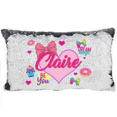 Handmade Personalized Be You Bows-n-Hearts Rectangle Reversible Sequin Pillow Case