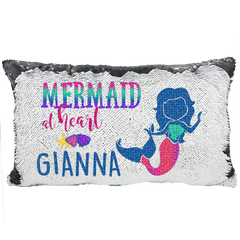 Handmade Personalized Mermaid At Heart Rectangle Reversible Sequin Pillow Case