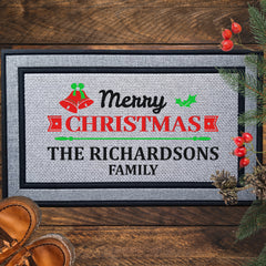 Personalized Merry Christmas Ribbon Indoor/Outdoor Door Mat