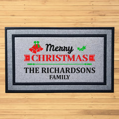 Personalized Merry Christmas Ribbon Indoor/Outdoor Door Mat