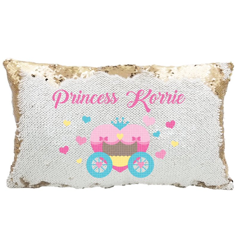Handmade Personalized Princess Carriage Rectangle Sequin Pillow Case
