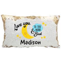 Handmade Personalized To The Moon Rectangle Reversible Sequin Pillow Case