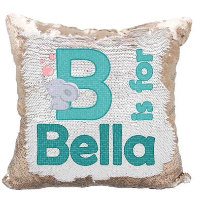 Handmade Personalized Elephant Alphabet Style Reversible Sequin Pillow Case