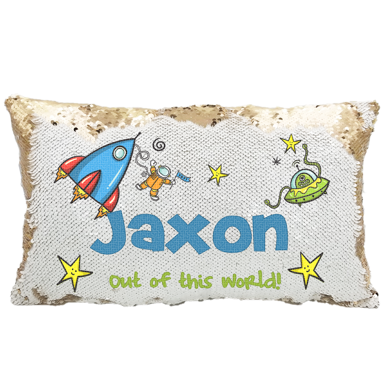 Handmade Personalized Space Explorer Rectangle Reversible Sequin Pillow Case