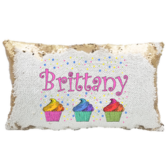 Handmade Personalized Rainbow Cupcakes Rectangle Reversible Sequin Pillow Case