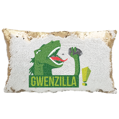 Handmade Personalized Godzilla Dinosaur Rectangle Reversible Sequin Pillow Case