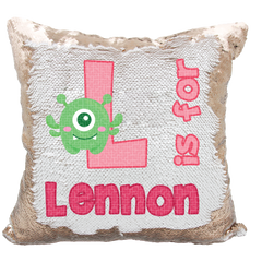Handmade Personalized Monster Alphabet Style Reversible Sequin Pillow Case
