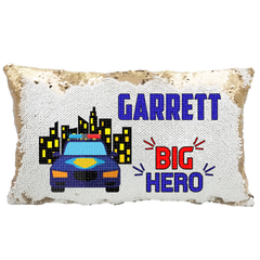 Handmade Personalized Police Hero Rectangle Reversible Sequin Pillow Case