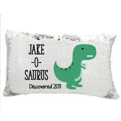 Handmade Personalized O-Saurus Dinosaur Rectangle Reversible Sequin Pillow Case