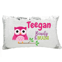 Handmade Personalized Brainy Owl Rectangle Reversible Sequin Pillow Case