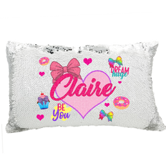 Handmade Personalized Be You Bows-n-Hearts Rectangle Reversible Sequin Pillow Case