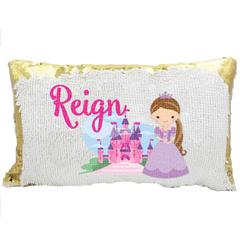 Handmade Personalized Princess Character Rectangle Reversible Sequin Pillow Case