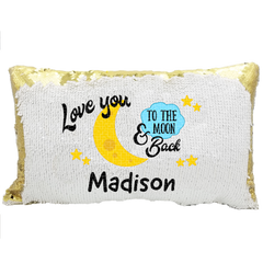 Handmade Personalized To The Moon Rectangle Reversible Sequin Pillow Case