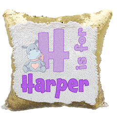 Handmade Personalized Hippo Alphabet Style Reversible Sequin Pillow Case