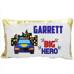 Handmade Personalized Police Hero Rectangle Reversible Sequin Pillow Case