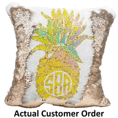 Handmade Personalized Monogram Pineapple Reversible Sequin Pillow Case