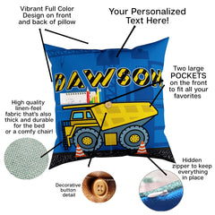 Construction Machines Personalized Throw Pillow with Pockets