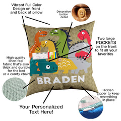 Dinosaur Friends Personalized Throw Pillow with Pockets