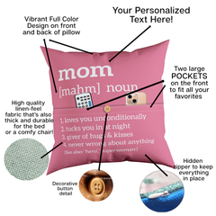 Definition of Mom Personalized Throw Pillow with Pockets