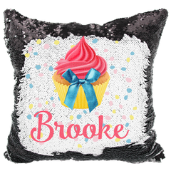 Handmade Personalized Cupcake Bow Reversible Sequin Pillow Case