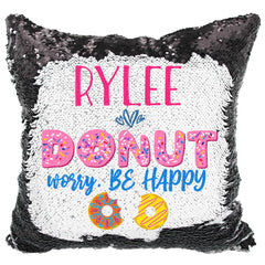Handmade Personalized Donut Worry Reversible Sequin Pillow Case