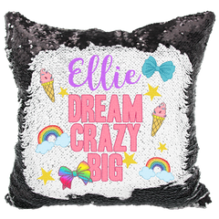 Handmade Personalized Dream Crazy Big Bow Quote Reversible Sequin Pillow Case
