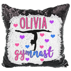 Handmade Personalized Gymnastics Heart Reversible Sequin Pillow Case