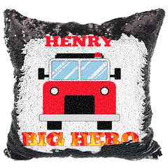 Handmade Personalized Firefighter Hero Reversible Sequin Pillow Case