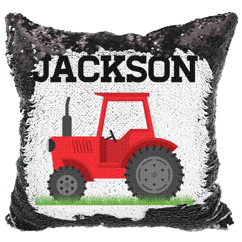 Handmade Personalized Tractor Truck Reversible Sequin Pillow Case