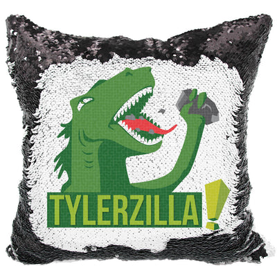 Handmade Personalized Godzilla Dinosaur Reversible Sequin Pillow Case