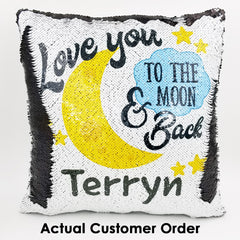 Handmade Personalized To The Moon Reversible Sequin Pillow Case