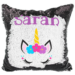 Handmade Personalized Unicorn Flora Sequin Pillow Case