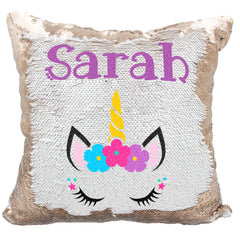 Handmade Personalized Unicorn Flora Sequin Pillow Case