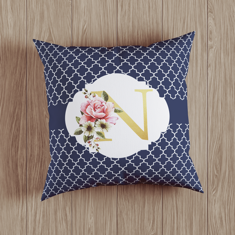 Floral Initial Design Personalized Monogram Throw Pillow