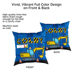 Construction Machines Personalized Throw Pillow with Pockets