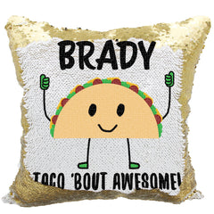Handmade Personalized Taco Bout Awesome Reversible Sequin Pillow Case