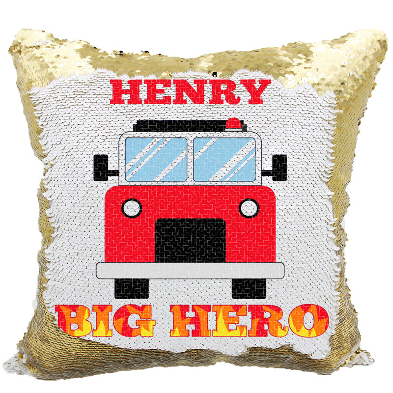 Handmade Personalized Firefighter Hero Reversible Sequin Pillow Case