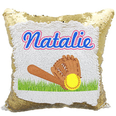 Handmade Personalized Softball Field Reversible Sequin Pillow Case