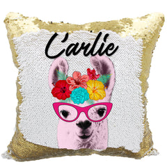 Handmade Personalized Flower Crown Llama Reversible Sequin Pillow Case