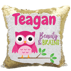 Handmade Personalized Brainy Owl Reversible Sequin Pillow Case